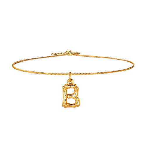 FOCALOOK Gold Choker Necklace Teen Girls 16 Inch Bamboo Initial Letter Necklace  Gold-B