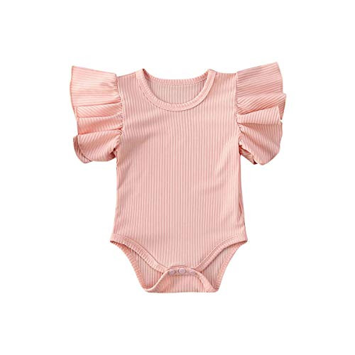 Toddler Newborn Infant Baby Girls Ruffle Romper Bodysuit Jumpsuit Solid Color Cotton One-Piece Outfits Clothes  Pink 6-12m