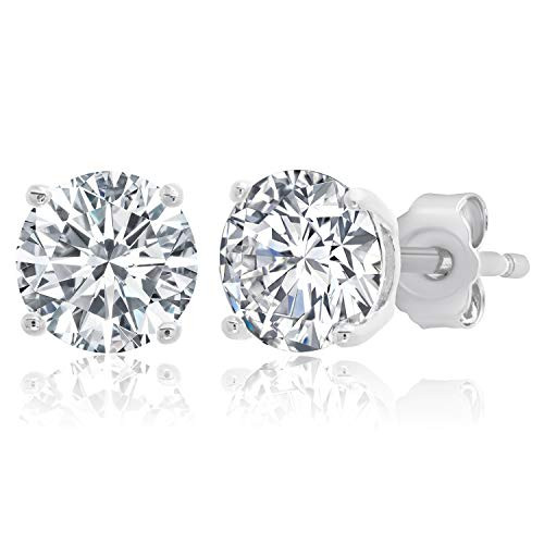 Parade of Jewels Sterling Silver Cubic Zirconia Stud Earrings  Round 6mm