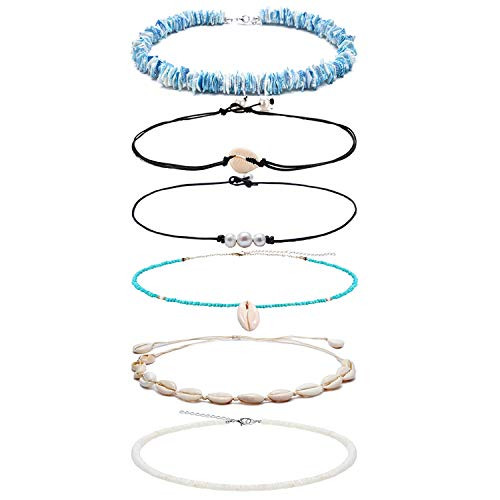 SHIWE 6PCS Bohemian Puka Seashell Choker Necklaces for Women Girls Handmade Hawaii Beads Pearls Cowrie Shells Choker Necklace Beach Jewelry Set SHIWE 6PCS Bohemian Puka Seashell Choker Necklaces for Women Girls Handmade Hawaii Beads Pearls Cowrie Shells Choker Necklace Beach Jewelry Set