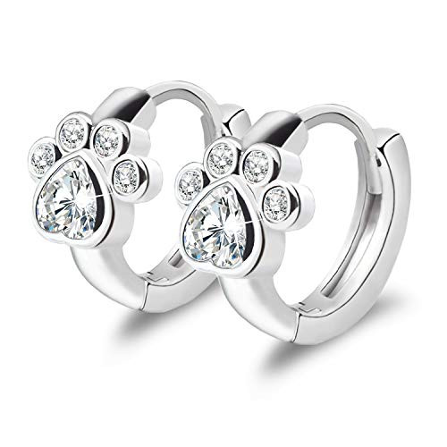 Cubic Zirconia Small Hoop Earrings - CZ Cat Dog Paw Print Hoop Huggies Earrings Sterling Silver Hypoallergenic Cute Cartilage Earrings for Women Girls Teens Cubic Zirconia Small Hoop Earrings - CZ Cat Dog Paw Print Hoop Huggies Earrings Sterling Silver Hypoallergenic Cute Cartilage Earrings for Women Girls Teens