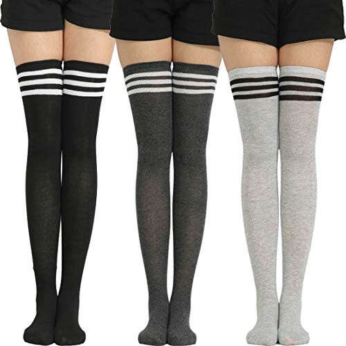 TianBo 3-4 Pairs Womens Thigh High Socks Cotton Striped Over the Knee Socks Long Knee High Socks for Women girl  A-3 pairs TianBo 3-4 Pairs Womens Thigh High Socks Cotton Striped Over the Knee Socks Long Knee High Socks for Women girl  A-3 pairs