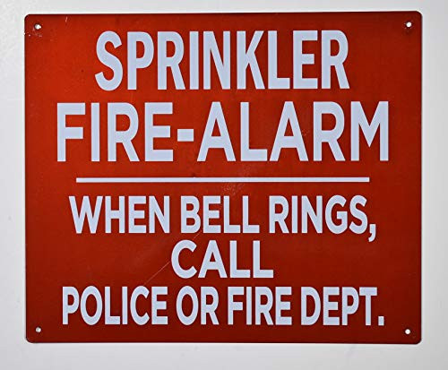 Sprinkler FIRE Alarm When Bell Ring Call Police OR FIRE DEPT. Sign  Reflective Aluminium RED Background 10X12 inch