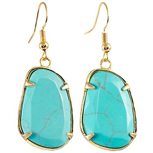 SUNYIK Irregular Green Howlite Turquoise Dangle Earring Gold Plated Drop Earrings for Women