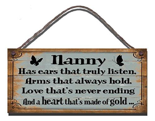 Gigglewick Gifts Shabby Chic Wooden Funny Sign Wall Plaque Nanny Has Ears That Truly Listen Arms That Always Hold Love Thats Never Ending and A Heart Thats Made of Gold Gigglewick Gifts Shabby Chic Wooden Funny Sign Wall Plaque Nanny Has Ears That Truly Listen Arms That Always Hold Love Thats Never Ending and A Heart Thats Made of Gold