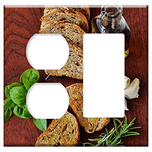 2-Gang Outlet Rocker GFCI Combination Wall Plate Cover - Olive Oil Mediterranean Basil Rosemary Garlic