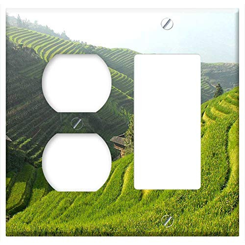 2-Gang Outlet Rocker GFCI Combination Wall Plate Cover - China Rice Terraces Landscape Rice Rice Cultivation