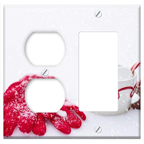 2-Gang Outlet Rocker GFCI Combination Wall Plate Cover - Hot Chocolate Snow Winter Chocolate Hot Cup Drink