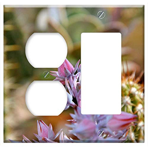 2-Gang Outlet Rocker GFCI Combination Wall Plate Cover - Cactus Spur Blossom Bloom Bloom Green Prickly 6 2-Gang Outlet Rocker GFCI Combination Wall Plate Cover - Cactus Spur Blossom Bloom Bloom Green Prickly 6