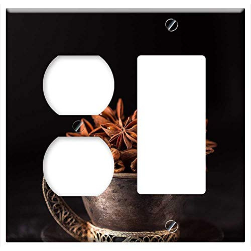 2-Gang Outlet Rocker GFCI Combination Wall Plate Cover - Anise Star Anise Seeds Spices Odor Sprockets