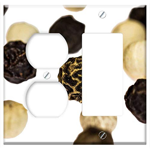 2-Gang Outlet Rocker GFCI Combination Wall Plate Cover - Pepper Peppercorns Spice Spices Black White 2-Gang Outlet Rocker GFCI Combination Wall Plate Cover - Pepper Peppercorns Spice Spices Black White