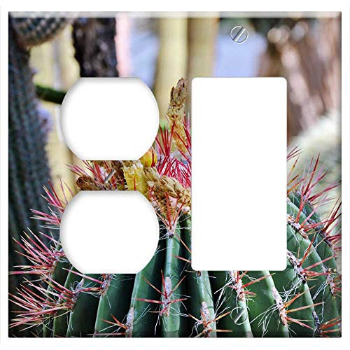 2-Gang Outlet Rocker GFCI Combination Wall Plate Cover - Cactus Spur Blossom Bloom Bloom Green Prickly 2-Gang Outlet Rocker GFCI Combination Wall Plate Cover - Cactus Spur Blossom Bloom Bloom Green Prickly