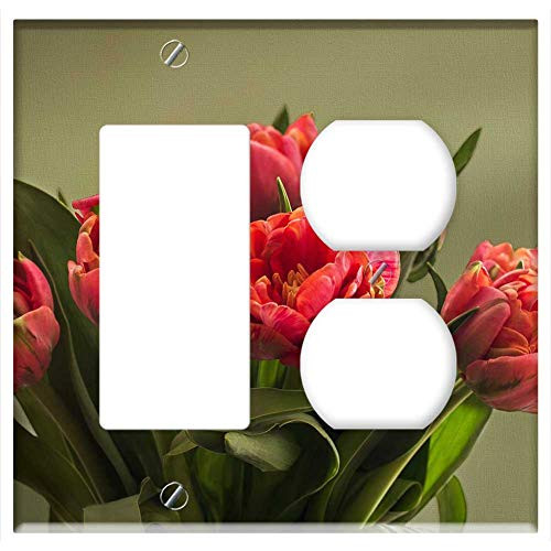 2-Gang Rocker GFCI Outlet Combination Wall Plate Cover - Nature Flowers Tulip Bouquet Tulips Filled Tulips