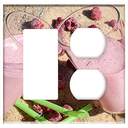 2-Gang Rocker GFCI Outlet Combination Wall Plate Cover - Drink Fruity Fruit Raspberry Red Vitamins