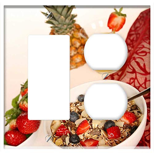 2-Gang Rocker GFCI Outlet Combination Wall Plate Cover - Muesli Cereals Oatmeal Fruit Strawberries