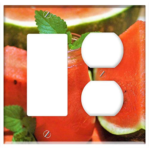 2-Gang Rocker GFCI Outlet Combination Wall Plate Cover - Melon Fresh Juice Watermelon Juice Red Refreshing