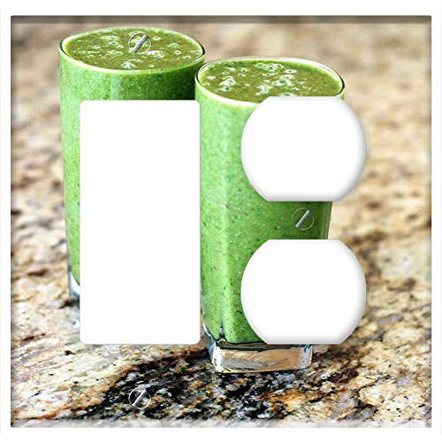 2-Gang Rocker GFCI Outlet Combination Wall Plate Cover - Green Smoothie Drink Healthy Food Vegetable Fruit