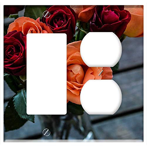 2-Gang Rocker GFCI Outlet Combination Wall Plate Cover - Roses Bouquet Flowers Color Flowers Bouquet