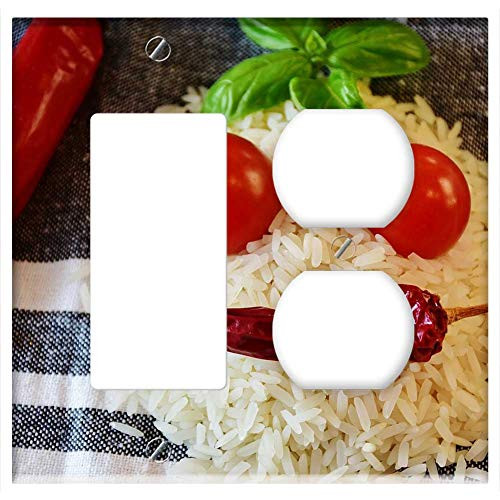 2-Gang Rocker GFCI Outlet Combination Wall Plate Cover - Rice Grain Of Rice Food Rice Grains Cereals White