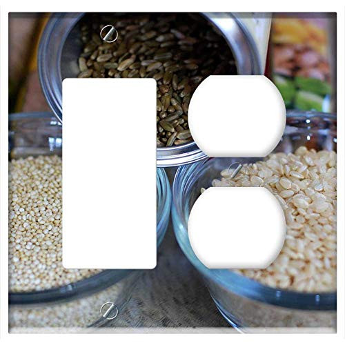 2-Gang Rocker GFCI Outlet Combination Wall Plate Cover - Grains Brown Rice Quinoa Freekeh Brown Rice Food
