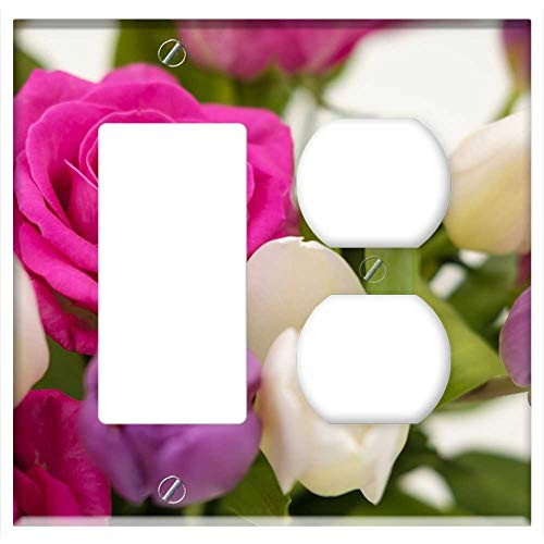 2-Gang Rocker GFCI Outlet Combination Wall Plate Cover - Bouquet Bouquet Of Roses Tulip Bouquet Roses Tulips 3