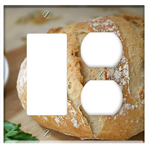 2-Gang Rocker GFCI Outlet Combination Wall Plate Cover - Fresh Bread Food Bakery Wheat Brown Healthy Loaf