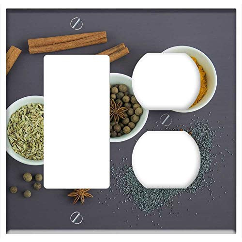 2-Gang Rocker GFCI Outlet Combination Wall Plate Cover - Spices Ingredients Seasoning Food Seeds Star Anise