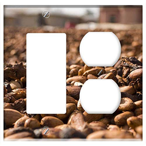 2-Gang Rocker GFCI Outlet Combination Wall Plate Cover - Cocoa Beans Food Chocolate Brown Cacao Ingredient