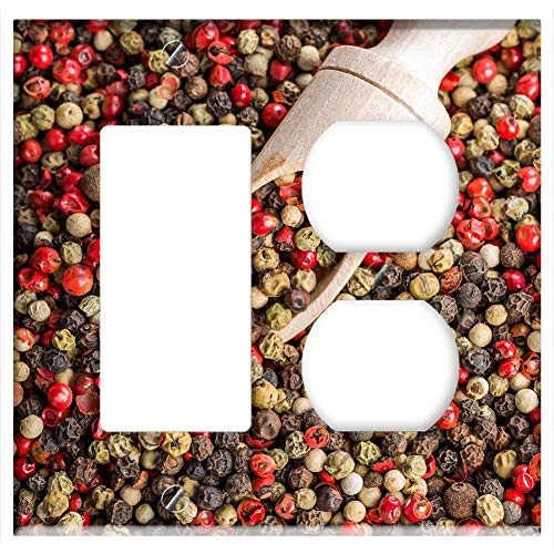 2-Gang Rocker GFCI Outlet Combination Wall Plate Cover - Pepper Bell Pepper Pepper Mix Red Pepper Seasoning 2-Gang Rocker GFCI Outlet Combination Wall Plate Cover - Pepper Bell Pepper Pepper Mix Red Pepper Seasoning