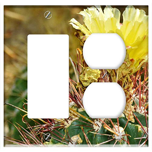 2-Gang Rocker GFCI Outlet Combination Wall Plate Cover - Cactus Spur Blossom Bloom Bloom Green Prickly 5 2-Gang Rocker GFCI Outlet Combination Wall Plate Cover - Cactus Spur Blossom Bloom Bloom Green Prickly 5