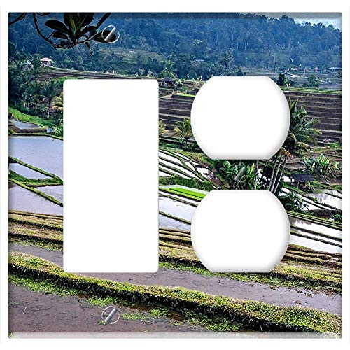 2-Gang Rocker GFCI Outlet Combination Wall Plate Cover - Rice Terrace Rice Fields Rice Paddies Paddy