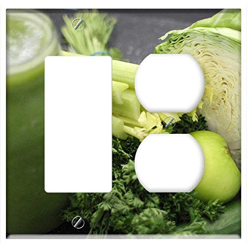 2-Gang Rocker GFCI Outlet Combination Wall Plate Cover - Green Juice Cabbage Apple Green Celery Parsley