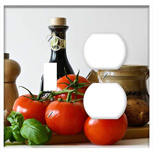 2-Gang Toggle Outlet Combination Wall Plate Cover - Eat Food Vitamins Vegetables Nutrition Feed