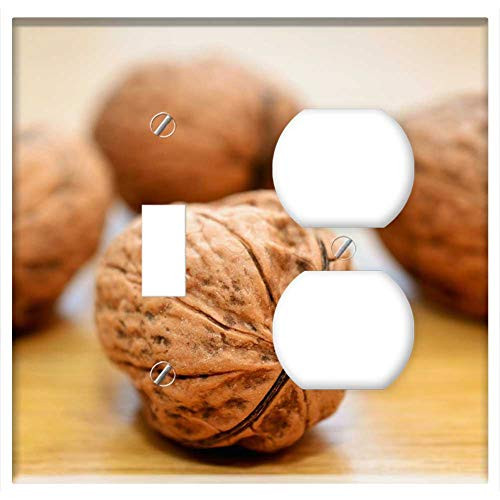 2-Gang Toggle Outlet Combination Wall Plate Cover - Walnuts Nuts Healthy Shell Brown Tasty Vitamins