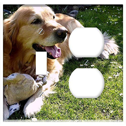 2-Gang Toggle Outlet Combination Wall Plate Cover - Dog Golden Retriever Garden Pet Concerns