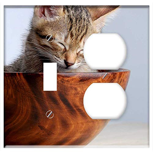 2-Gang Toggle Outlet Combination Wall Plate Cover - Pet Cat Sleeping Their Palate Doze Cat Bowl 1