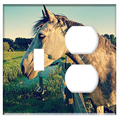 2-Gang Toggle Outlet Combination Wall Plate Cover - Animal Meadow Head Fence Mane Horse Mammal 2-Gang Toggle Outlet Combination Wall Plate Cover - Animal Meadow Head Fence Mane Horse Mammal