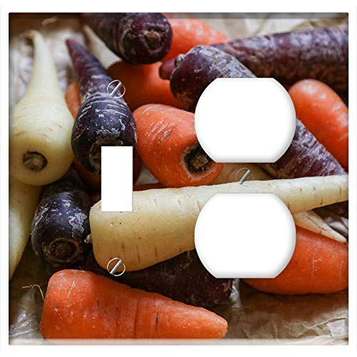 2-Gang Toggle Outlet Combination Wall Plate Cover - Carrot Colorful Colourful Food Healthy Fresh 1