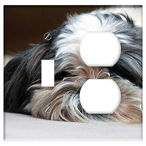 2-Gang Toggle Outlet Combination Wall Plate Cover - Shi Cricket Dog Dog Breed Pet Race Sweet