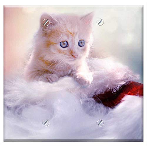 Double Blank Wall Plate Cover - Kitten Grey Heart Cat Christmas Pet Young Cat