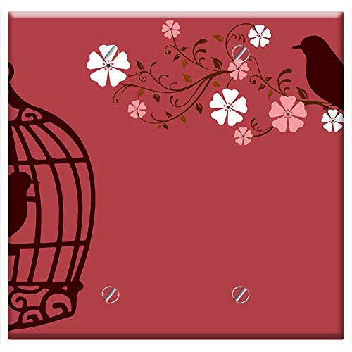 Double Blank Wall Plate Cover - Bird Bird Cage Cage Birdcage Lovebirds Red Love