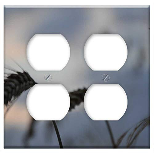 Double Duplex Outlet Wall Plate Cover - Corn Wheat Plant Yield Grain Ears Village