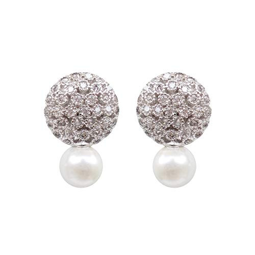 Hiqmic 925 Sterling Silver Pearl Ear Stud Earrings for Women Zirconia  and  White Gold Plated Fashion Jewelry Gifts - WK90119