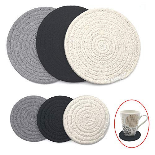 6Pcs Cotton Absorbent Coasters Cotton Round Woven Coasters Handmade Braided Coasters for Drinks Dining Kitchen Office Party Supplies  6PCS