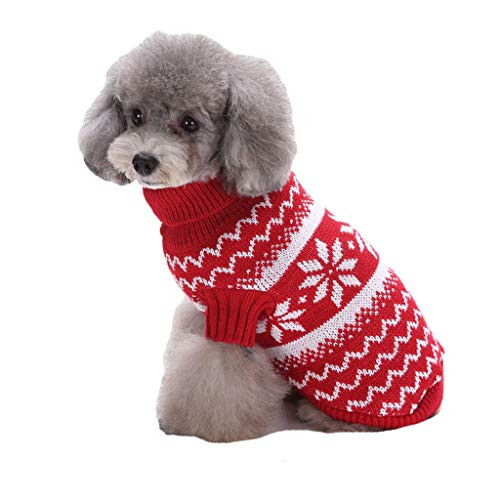 Christmas Pet Dogs Cats Clothes Cute Pet Christmas Costumes Sweaters Winter Warm Knitted Sweaters for Small Dog Cat Classic Warm Coats Snowflake Sweater for Puppy Cat SRed