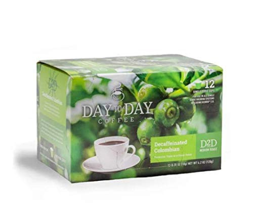 Day To Day Coffee 12 Count Decaf Colombian Single Serve Coffee Cups Fits Keurig K Cup Brewers Box of 12 Count Decaf Colombian Coffee Pods