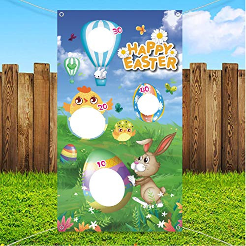 Easter Toss Games with 3 Bean Bags Fun Easter Game for Kids and Adults Bunny Chick Hanging Banner Easter Egg Party Games Supplies Spring Yard Kids School Home Office Decorations