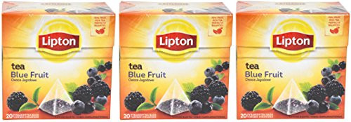 Lipton Black Tea - Blue Fruit - Premium Pyramid Tea Bags (20 Count Box) [PACK OF 3]
