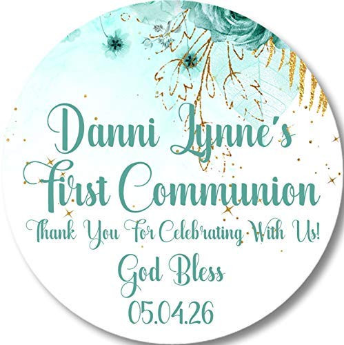 Girls Aqua First Holy Communion Sticker Labels or Favor Tags First Holy Communion Favor Tags First Holy Communion Supplies Girls Aqua  and  Gold First Holy Communion Decor