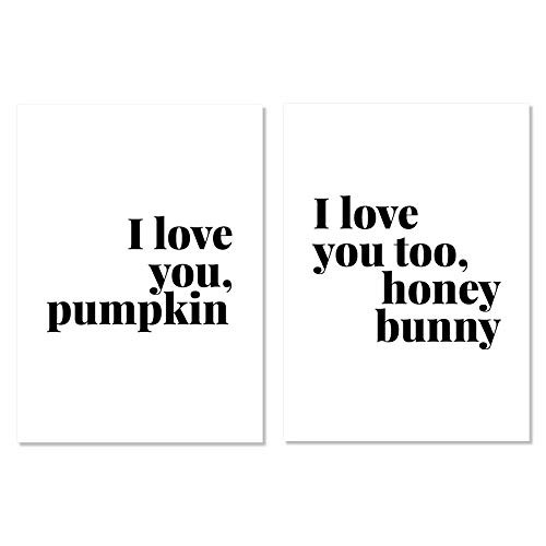 I Love You Pumpkin I Love You Too Honey Bunny Print Set Unframed
